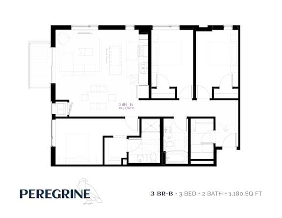 3BR_B Floor Plan at Peregrine Apartments, Minneapolis, Minnesota