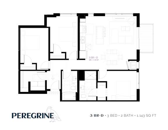 3BR_D Floor Plan at Peregrine Apartments, Minneapolis, MN, 55411