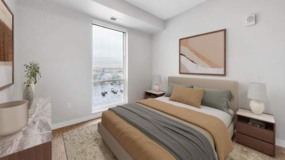 Cozy Bedroom at The Rosalyn | Affordable 55+ Apartments in Bloomington, Bloominton
