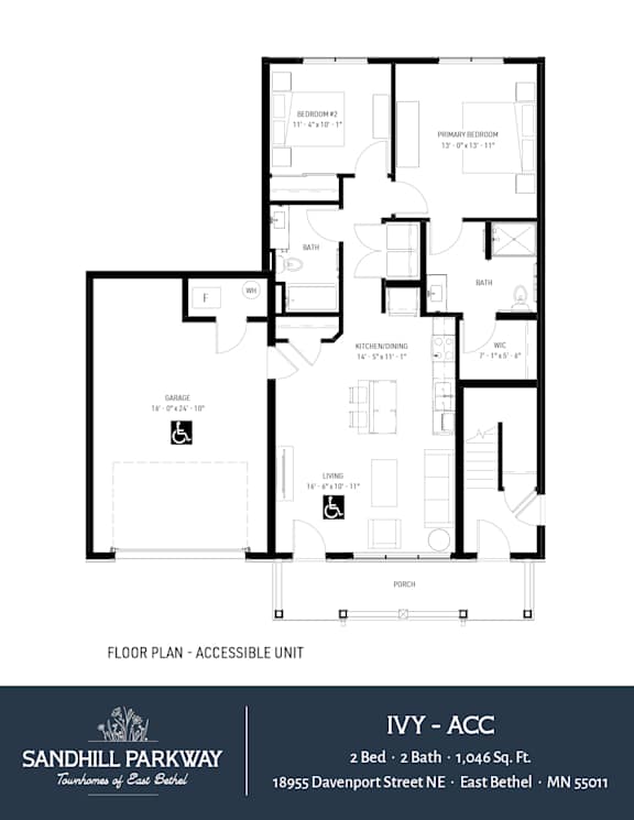 A floor plan for an accessible unit at Sandhill Parkway.
