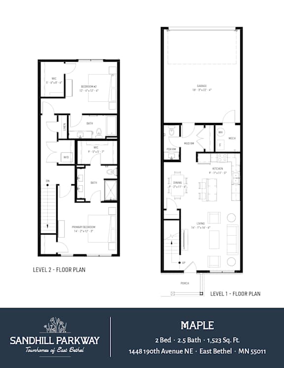 Two floor plan of sandhill parkway apartment.