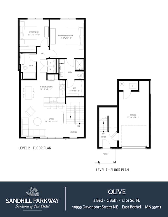 A floor plan for a two bedroom apartment at Sandhill Parkway.