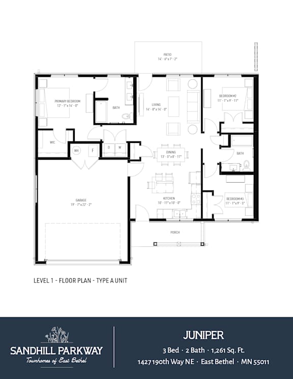 A black and white image of a house floor plan for a unit named Juniper.