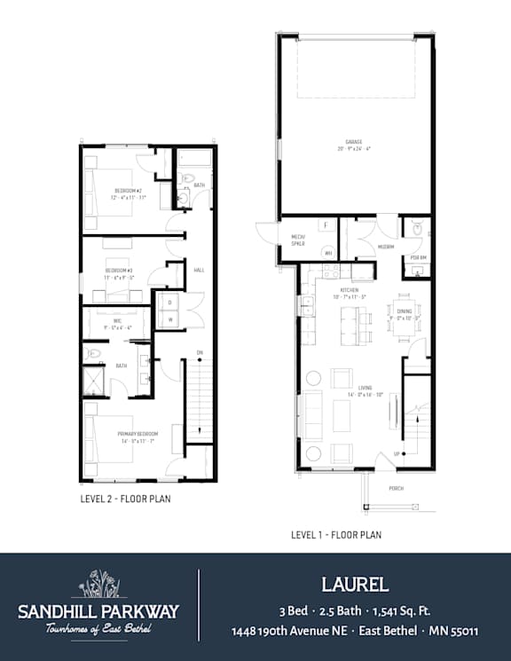 A floor plan for a 3 bedroom, 2.5 bath home at Sandhill Parkway.