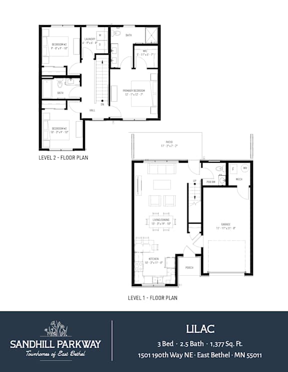 A floor plan for a 3 bedroom, 2.5 bath home at Sandhill Parkway.
