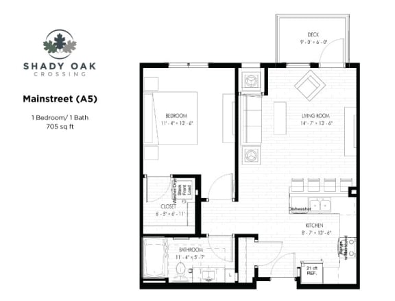 Mainstreet - A5 Floor Plan 705 Sq.Ft. Mainstreet - A5 Floor Plan at Shady Oak Crossing, Minnetonka, Minnesota