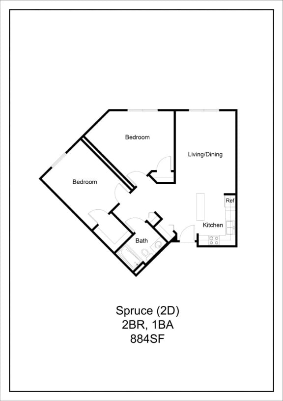 a floor plan of a house with a small footprint at Briarcliff Apartments, a 55+ Community, Minnesota