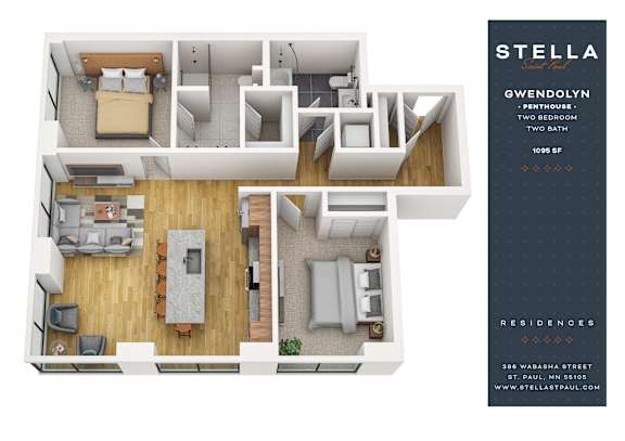 2Bed 2Bath F Floor Plan at Stella St. Paul Apartments, Minnesota