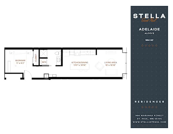 Adelaide Floor Plan at Stella St. Paul Apartments, Minnesota