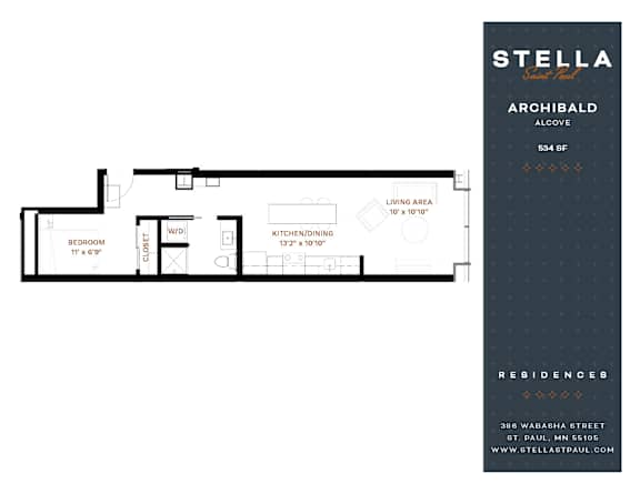 Archibald Floor Plan at Stella St. Paul Apartments, St. Paul, MN, 55102