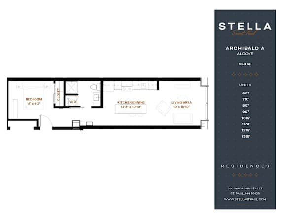 A floor plan for a Stella Residences Archibald A Alcoves.