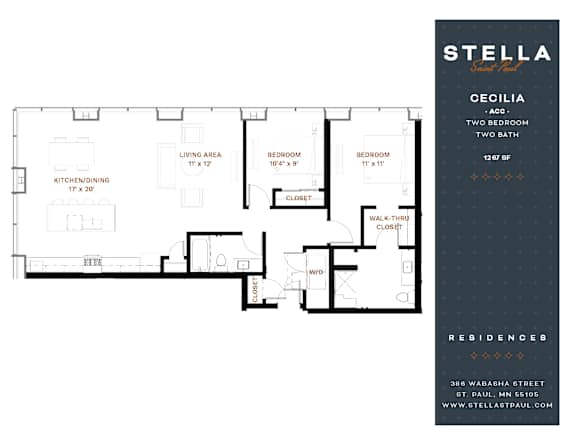 Cecilia ACC Floor Plan at Stella St. Paul Apartments, St. Paul, MN, 55102