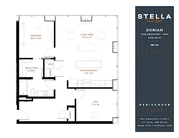 Dorian Floor Plan at Stella St. Paul Apartments, St. Paul, 55102