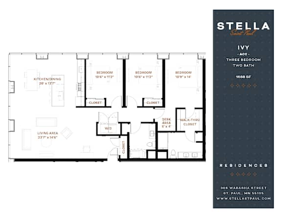 Ivy ACC Floor Plan at Stella St. Paul Apartments, St. Paul, Minnesota