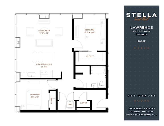 Lawrence Floor Plan at Stella St. Paul Apartments, Minnesota, 55102