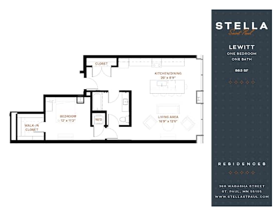 Lewitt Floor Plan at Stella St. Paul Apartments, St. Paul, 55102