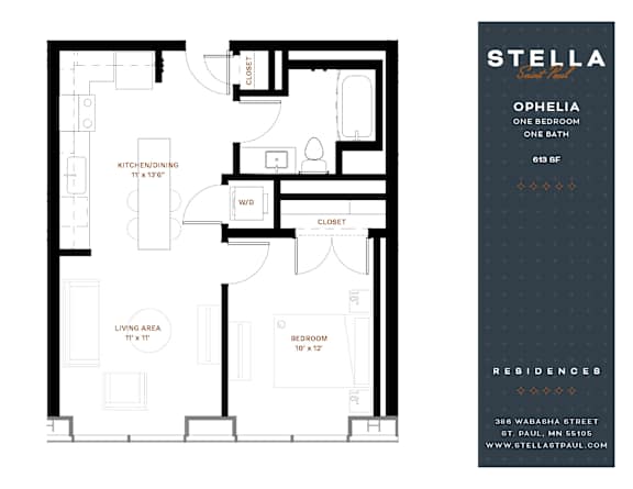 Ophelia Floor Plan at Stella St. Paul Apartments, Minnesota, 55102