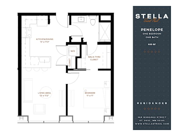 Penelope Floor Plan at Stella St. Paul Apartments, St. Paul, Minnesota