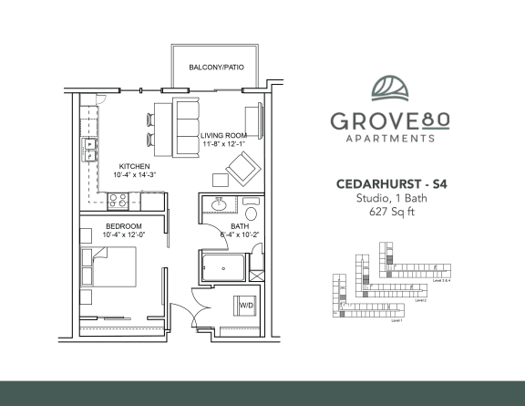Cedarhurst - S4 Floor Plan at Grove80 Apartments, Minnesota, 55016