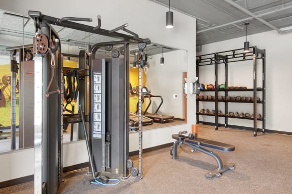 the gym at the flats at big tex apartments