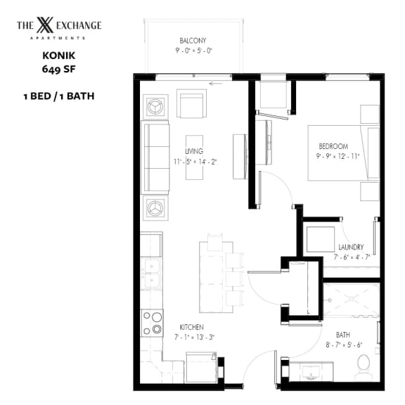Konik Floor Plan at The Exchange Apartments, New Brighton, MN, 55112