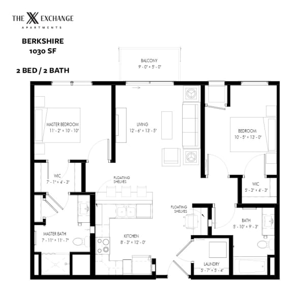 Berkshire Floor Plan at The Exchange Apartments, New Brighton