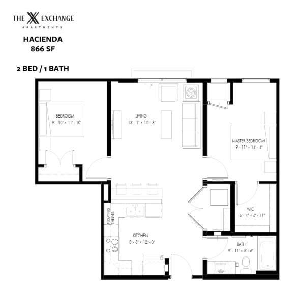 Hacienda Floor Plan at The Exchange Apartments, New Brighton, MN, 55112
