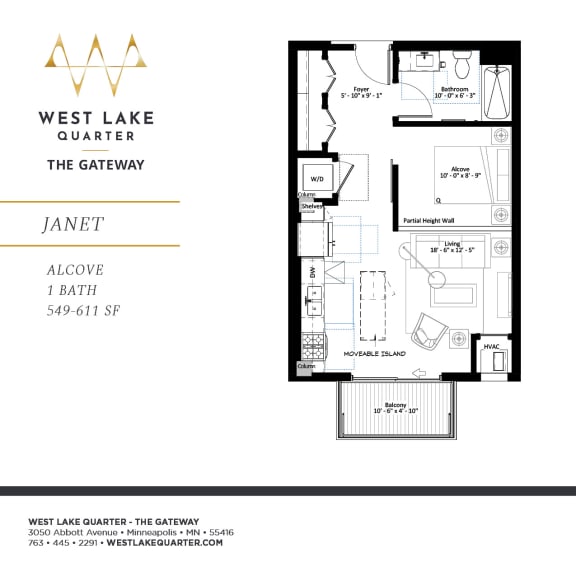 Janet alcove floor plan at The Gateway at West Lake Quarter in Minneapolis, MN