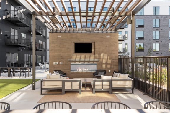 Outdoor Lounge With Fireplace at The Mason, St. Paul