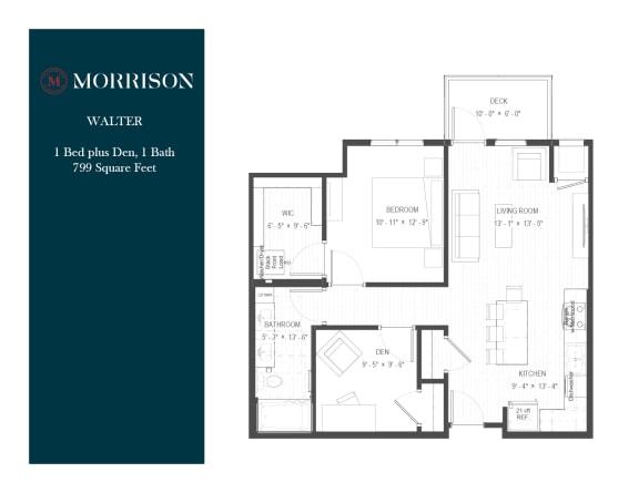 Walter one bedroom plus den floor plan at The Morrison Apartments in Rosemount, MN