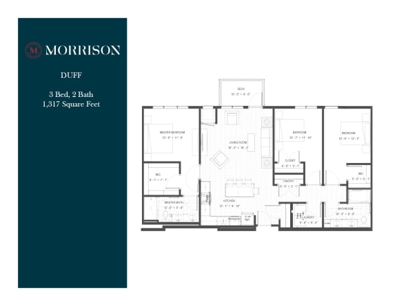 Duff three bedroom floor plan at The Morrison Apartments in Rosemount, MN