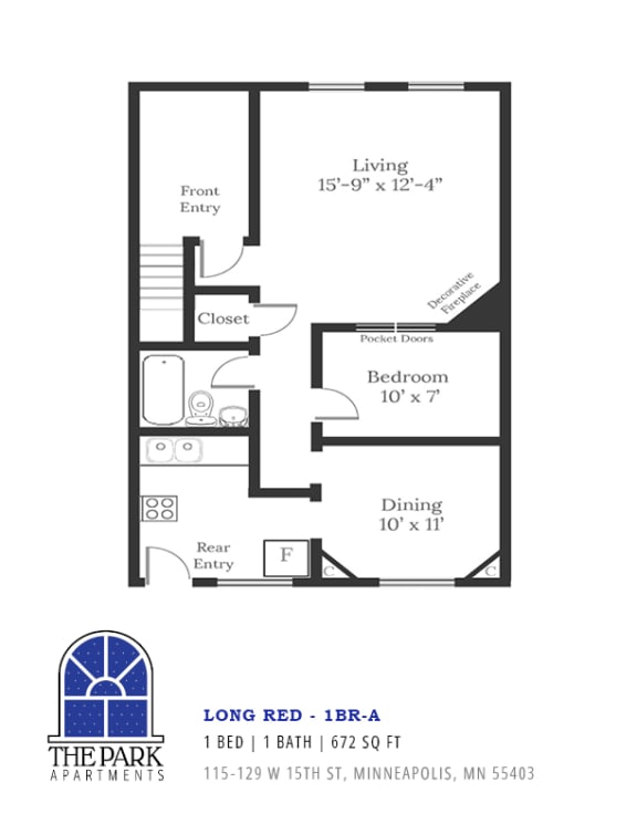Floor Plan  Long Red 1 Bedroom Apartment Layout at The Park Apartments in Minneapolis, MN 55403