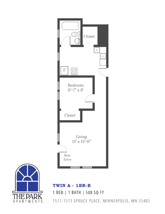 Floor Plan Blue Prints for a One Bedroom Apartment at The Park Apartments in Minnesota, 55403