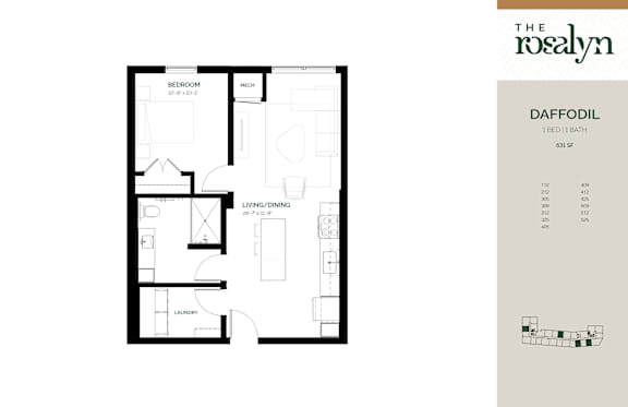 Daffodil Floor Plan at The Rosalyn | Affordable 55+ Apartments in Bloomington, Bloominton, 55420