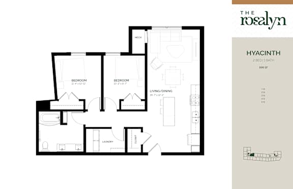 Hyacinth Floor Plan at The Rosalyn | Affordable 55+ Apartments in Bloomington, Bloominton, 55420