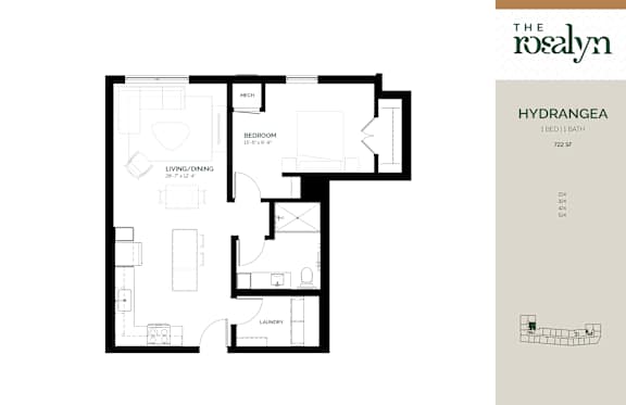 Hydrangea Floor Plan at The Rosalyn | Affordable 55+ Apartments in Bloomington, Bloominton, MN