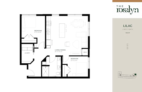Lilac Floor Plan at The Rosalyn | Affordable 55+ Apartments in Bloomington, Bloominton