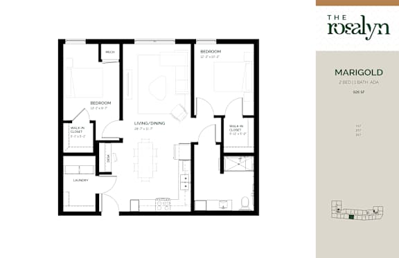 Marigold Floor Plan at The Rosalyn | Affordable 55+ Apartments in Bloomington, Minnesota