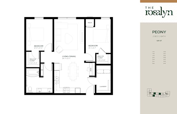 Peony Floor Plan at The Rosalyn | Affordable 55+ Apartments in Bloomington, Minnesota, 55420