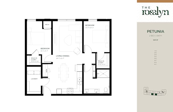 Petunia Floor Plan at The Rosalyn | Affordable 55+ Apartments in Bloomington, Bloominton, MN 55420