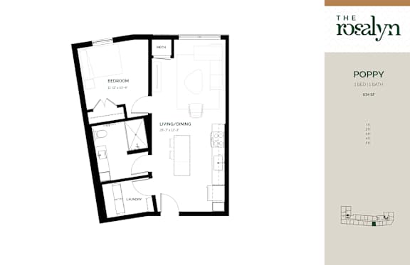 Poppy Floor Plan at The Rosalyn | Affordable 55+ Apartments in Bloomington, Minnesota