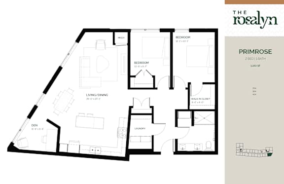 Primrose Floor Plan at The Rosalyn | Affordable 55+ Apartments in Bloomington, Bloominton, MN