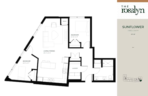 Sunflower Floor Plan at The Rosalyn | Affordable 55+ Apartments in Bloomington, Bloominton Minnesota