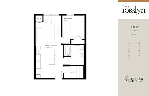 Tulip Floor Plan at The Rosalyn | Affordable 55+ Apartments in Bloomington, Bloominton