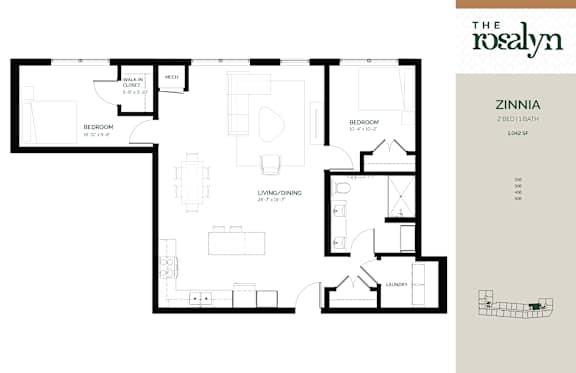Zinnia Floor Plan at The Rosalyn | Affordable 55+ Apartments in Bloomington, Bloominton, MN 55420