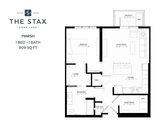 809 Square Foot Marsh 1 Bedroom Apartment at The Stax of Long Lake in Long Lake, 55356