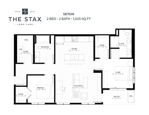 Seton 2 Bedroom Floor Plan at The Stax of Long Lake in Minnesota