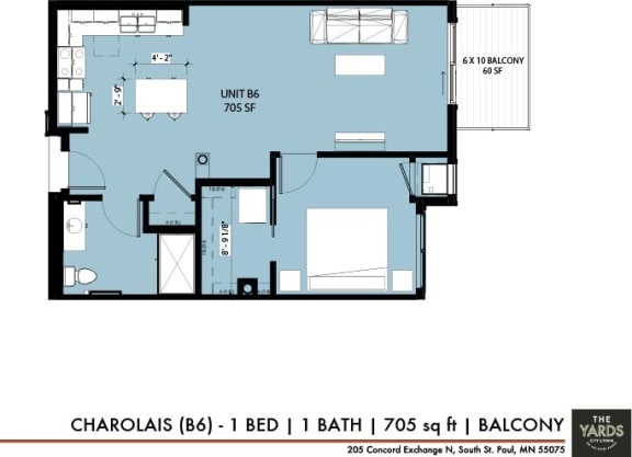 1 bed 1 bath floor plan C at The Yards, South St. Paul, Minnesota