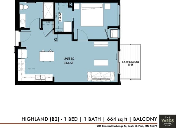 a floor plan of a bedroom apartment at The Yards and Backyards, Minnesota, 55075