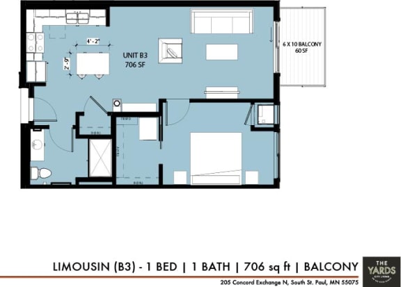 1 bed 1 bath floor plan B at The Yards, South St. Paul, 55075